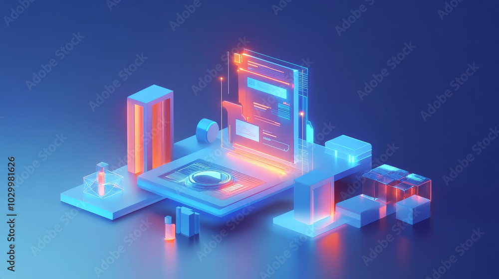 Poster a futuristic 3d design for a cryptocurrency payment system. it uses simple shapes and colors to repr