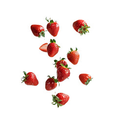 Falling Strawberries Against Black Background