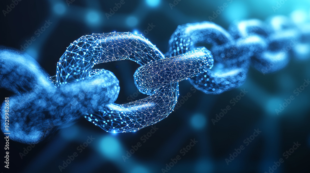 Poster 3d design showing a blockchain network, emphasizing its secure and connected nature.this design repr