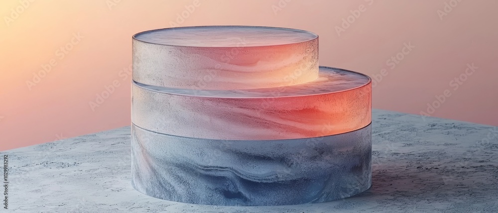 Poster a serene, layered structure with soft gradients, featuring warm colors that create a calming and inv