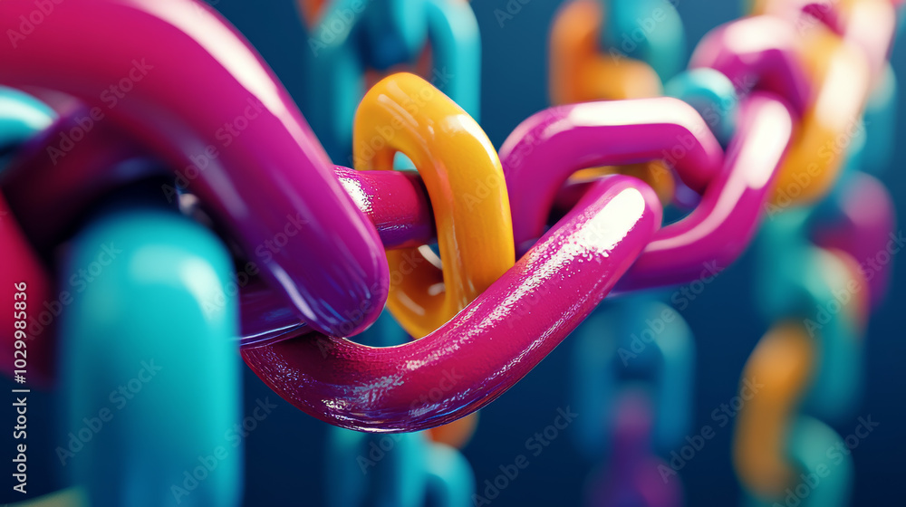 Poster a colorful 3d cartoon chain link symbolizes blockchain technology. this represents the secure and in