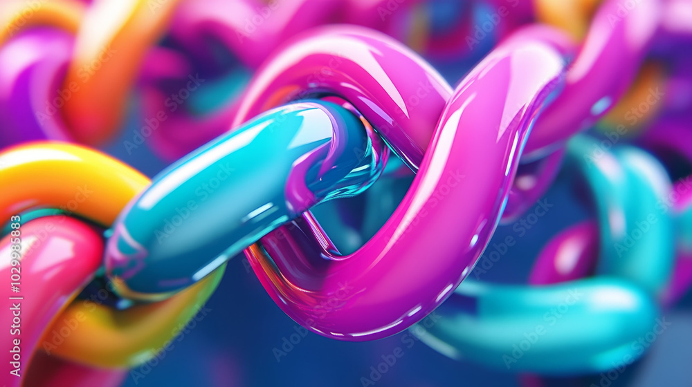 Poster a colorful 3d cartoon chain link symbolizes blockchain technology. this represents the secure and in