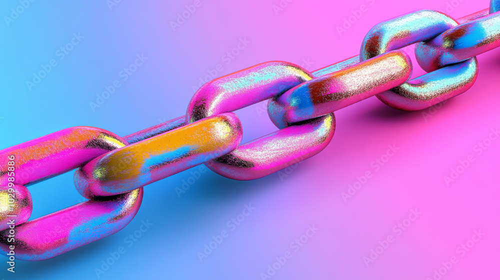 Poster a colorful 3d cartoon chain link symbolizes blockchain technology. this represents the secure and in
