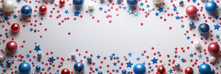 Small American flags and stars decorate a white background with space for text.