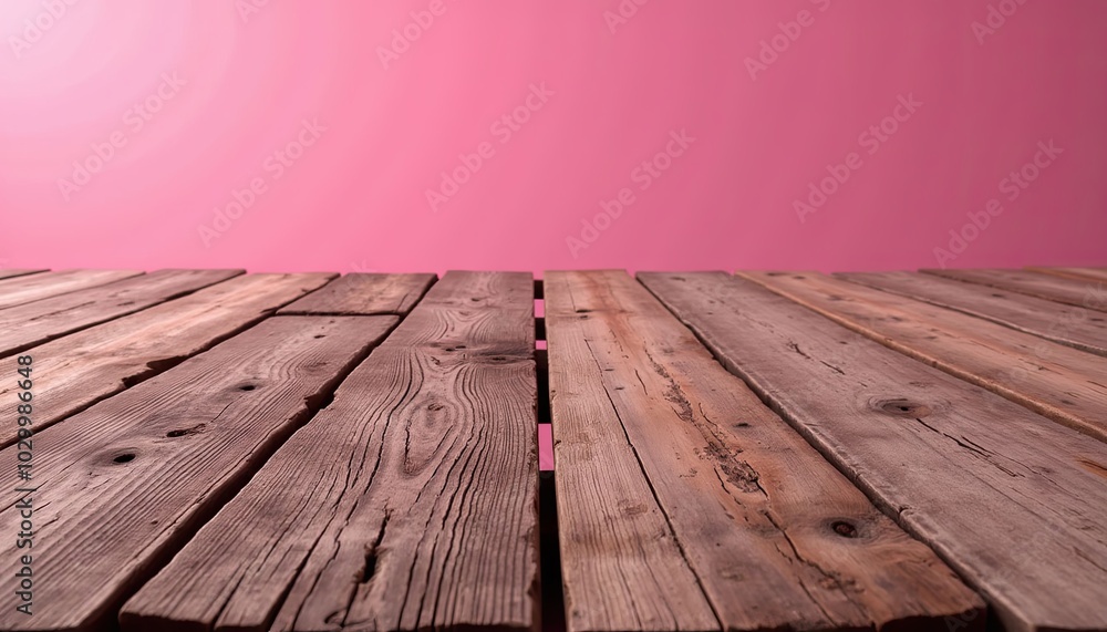 Poster wooden table on a colored background. the table is empty and the background is colorful