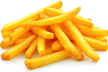 A pile of french fries on a white background