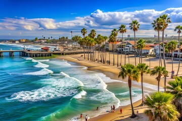 Beautiful Newport Beach, Southern California. Description Stunning view of the sandy beach and crystal-clear water