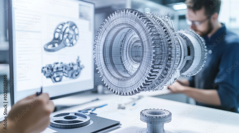 Poster a team of engineers is working on a 3d design for a new gear system. they are using data analysis an