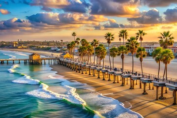 Beautiful Newport Beach, Southern California. Description Stunning view of the sandy beach and crystal-clear water
