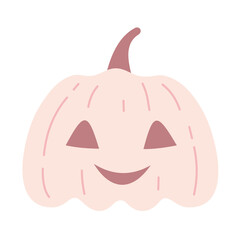 Pink Halloween pumpkin clipart. Cute hand drawn seasonal object. Vector illustration in flat style