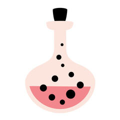 Magic witch potion in bottle, witchcraft element. Spooky Halloween object. Vector illustration in cartoon style
