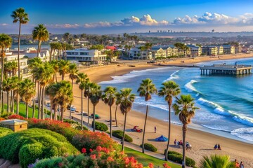 Beautiful Newport Beach, Southern California. Description Stunning view of the sandy beach and crystal-clear water