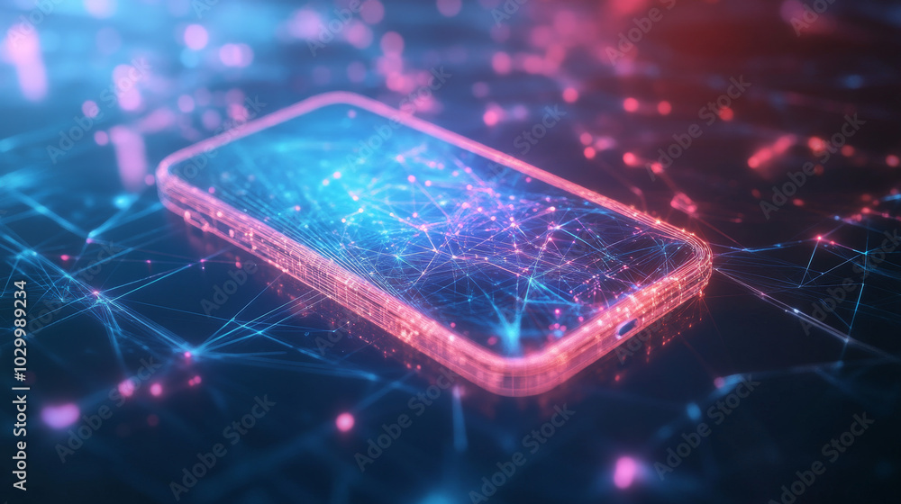 Poster a 3d illustration of a smartphone connected to a fast 5g network. the image shows the speed and glob