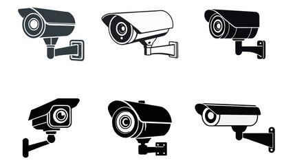 set of security camera vector illustrations, simple security camera illustrations, silhouette of simple security camera