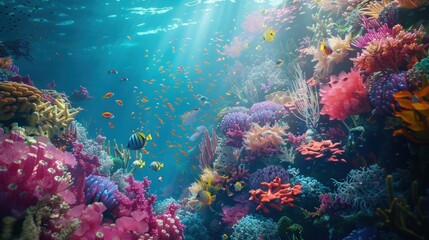 Obraz premium Beautiful Coral Reef with Colorful Fish Swimming Around