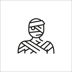 Mummy icon. Single icon featuring a stylized Egyptian mummy within a sarcophagus, reflecting ancient burial practices and historical interest. Ideal for educational content. Vector illustration.