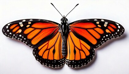 Fototapeta premium Close-up of a monarch butterfly with vibrant wings on white background