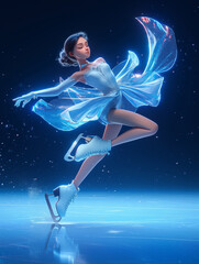 Beautiful female athlete figure skating indoors