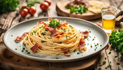 pasta carbonara or spaghetti , pasta or spaghetti carbonara for serve
