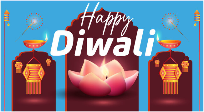 happy Diwali vectar decoration with Diya or lamp night diwali