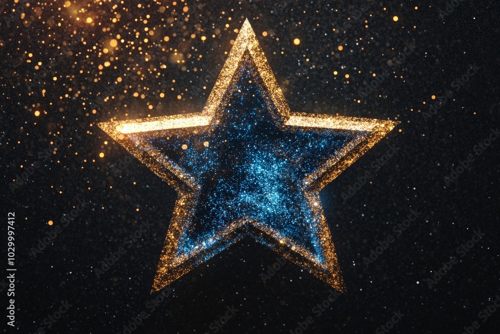 Aufkleber get a dazzling aerial view star icon with shimmering particles for your design., photo of isolated o