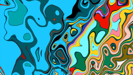 Abstract colorful fluid wave psychedelic liquid background for summer music 2025