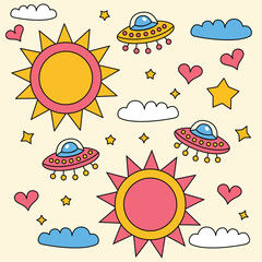 Kids Cartoon Doodle Elements Set