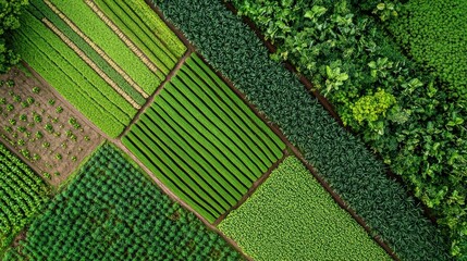 Drone perspective of sustainable agricultural practices.