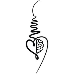 Love Heart and Brain Continuous Line Art