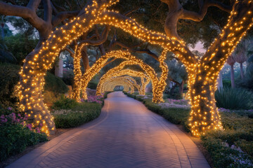 Obraz premium Mystical Forest Filled With Twinkling Lights, Enchanted Trees, And Hidden Paths, Evoking A Magical And Inviting Wonderland Background