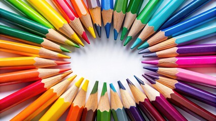 Fototapeta premium A collection of colorful pencils on a white backdrop, representing the themes of education and creative expression, encouraging artistic learning and discovery.