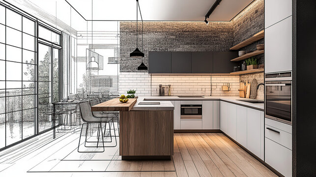 Before and after modern kitchen renovation in an apartment