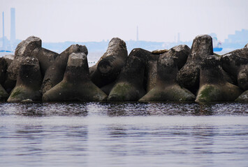 海に並んだテトラポット
