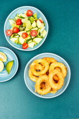 Battered squid rings,seafood.