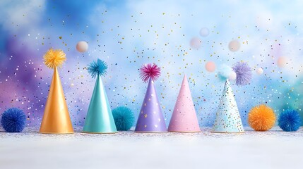 Obraz premium Vibrant Celebratory Hats and Shimmering Textures in Impressionistic Gathering