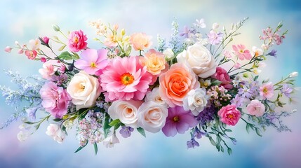 Ethereal and Delicate Pastel Flower Bouquet in Soft Light Impressionistic Style