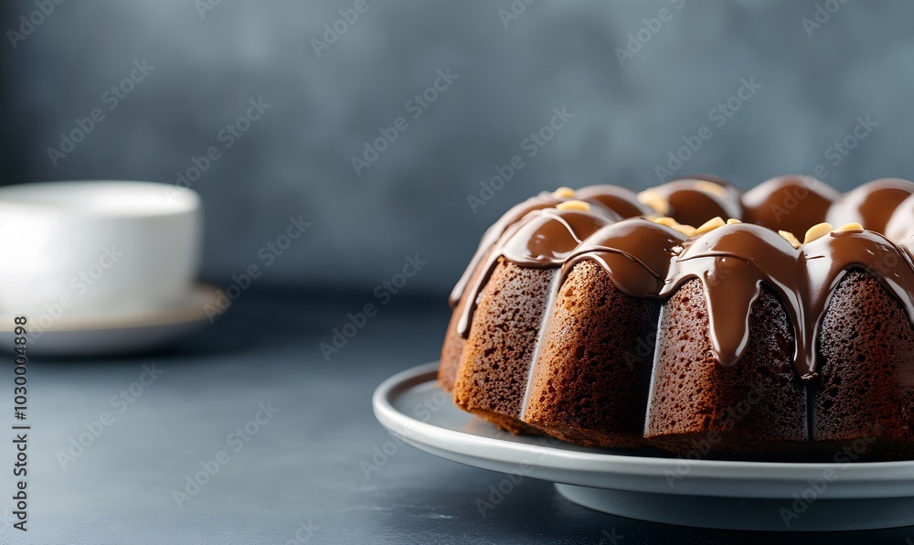 Wall mural Delicious chocolate and peanut butter bundt cake , Generative AI 