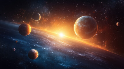 Wallpaper Featuring Colorful Planets And Asteroids In A Cosmic Scene, With A Gradient Background That Transitions From Dark Blue To Black, Highlighting The Celestial Bodies