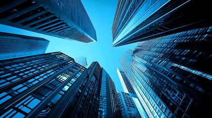 Cityscape of skyscrapers in the modern city with blue sky in the background ideal for your design projects related to business, finance, architecture or urban life