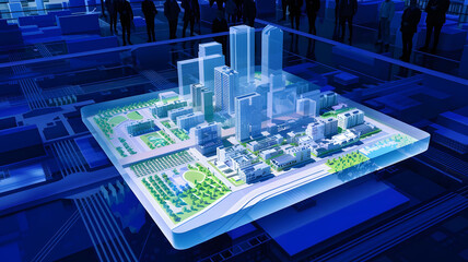 Obraz premium future urban city plan of business technological 3d illustration hologram