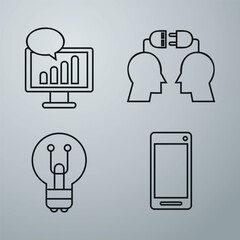 Four outline business icons. Vector on a gray background