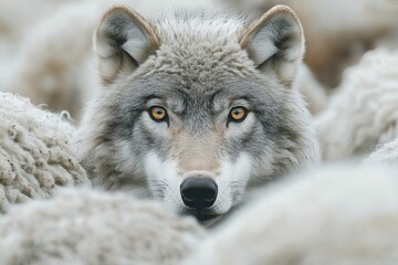 Fototapeta premium A wolf camouflages among sheep.