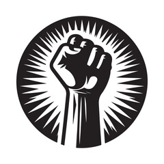 Fist raised in solidarity silhouette vector  black color white background 