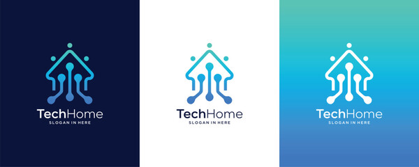 Home Technology Digital Data Smart House Network Vector Logo Design
