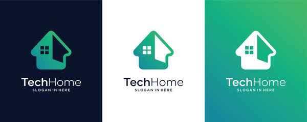 Silhouette Home Technology initial letter H with connection dot  line art style Vector logo design template