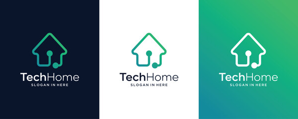 Home Technology initial companya name with connection dot  line art style Vector logo design template