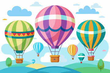 Fototapeta premium Whimsical Hot Air Balloons Vector Illustration on White Background