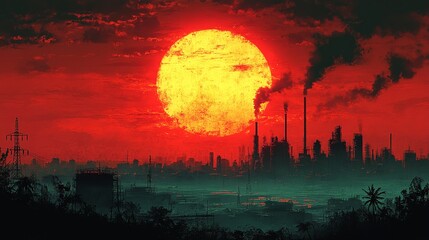 toxic chemicals, factories and pollution,illustration 