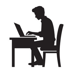 Person with a laptop silhouette vector  black color white background 