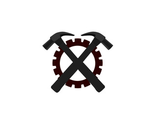 Hand holding a hammer on a white background.
